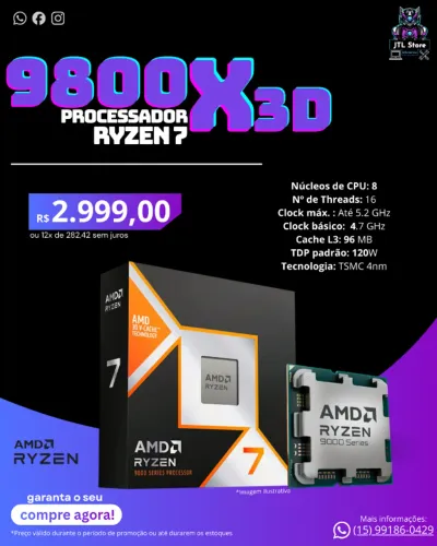 Processador Ryzen 7 9800x3D (NOVO)