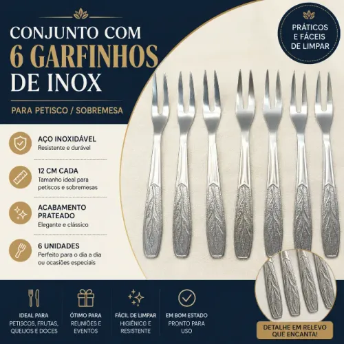 Garfinhos para petisco ou sobremesa vegana (em inox) 6 unidades de 12 cm / cada (aço)