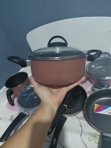 Conjunto de panelas antiaderente 10 peças, passo cartão