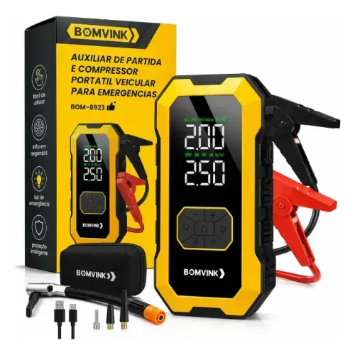Auxiliar De Partida E Compressor De Ar Portátil Led Digital