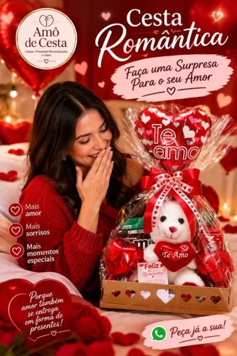Cesta de Chocolates Com Ursinho Balão e Mensagem Romântica. 