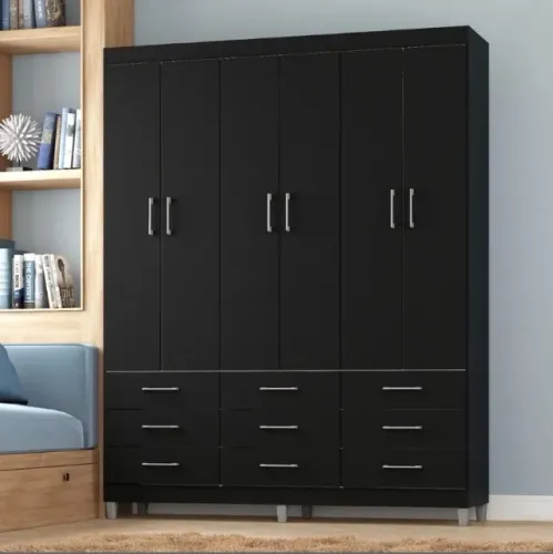Guarda Roupa Atlanta Black 6 Portas 1,50 m