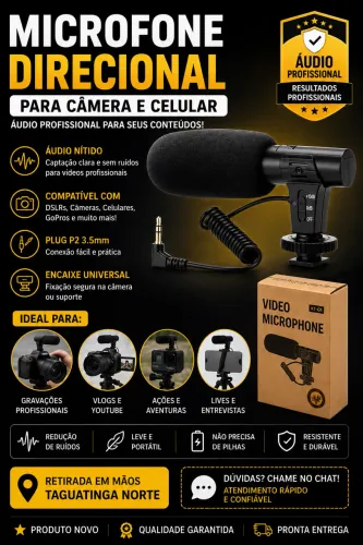 MICROFONE DIRECIONAL PARA CÂMERA E CELULAR 