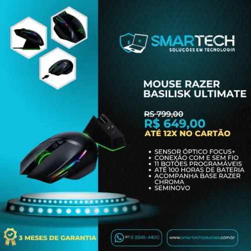 Mouse Gamer Razer Basilisk Ultimate Sem Fio | Base Razer Chroma (3 Meses Garantia)