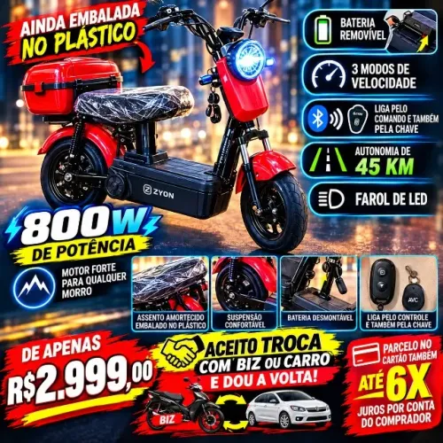 Scooter Elétrica? ? NOVA ? NO PLÁSTICO! ? 800W DE POTÊNCIA - troco por Moto ou Carro d