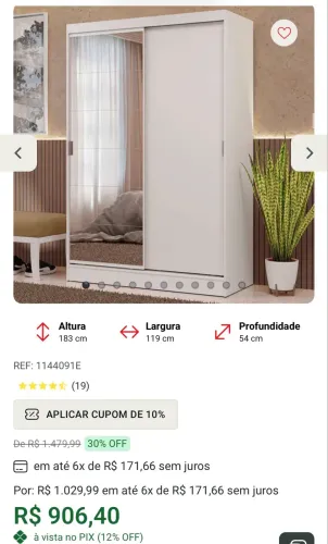 Guarda roupa seminovo com espelho