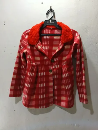 Casaco lã xadrez de frio infantil 