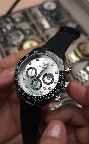 Relógio Masculino Poedagar Silicone Branco 42mm Cronógrafo Resistente Água