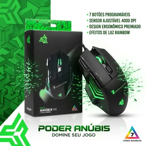 Mouse Gamer Knup Anúbis V4 KP-V4 3600 DPI Iluminação Rainbow Perfeito Para Jogos PC pode r
