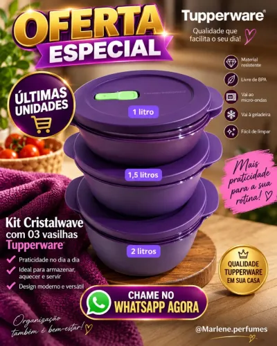 Kit Cristalwave com 3 Vasilhas Tupperware