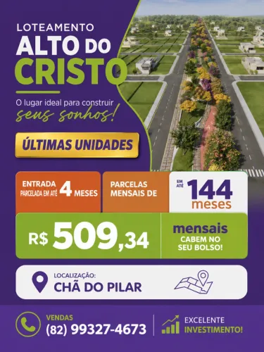 *LOTES 160M2 - ULTIMAS UNIDADES - ALTO DO CRISTO 3 - EXCELENTE INVESTIMENTO.