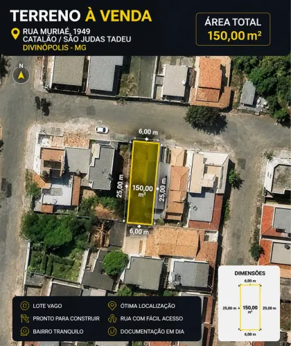 Terreno 150m² à Venda | Rua Muriaé | Divinópolis-MG | Documentação OK Registrado!!?