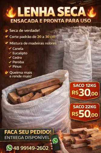 Lenha Seca 12kg ou 22kg - Ideal para Churrasqueira e Fogão a Lenha - Madeira de Qualidade
