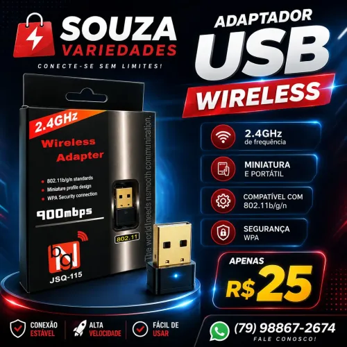 Adaptador Wi-Fi Wireless 2.4GHz 900Mbps