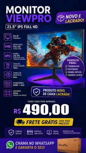 MONITOR VIEWPRO 21.5" IPS FULL HD - NOVO E LACRADO!