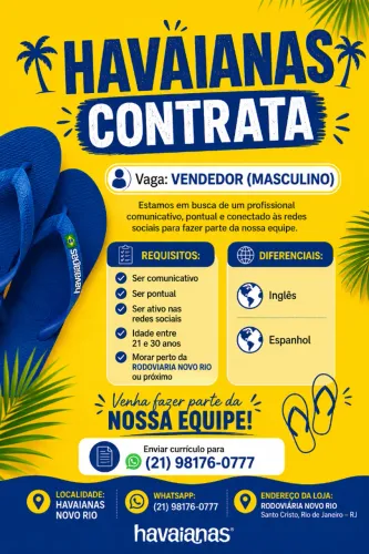 HAVAIANAS CONTRATA VENDEDOR MASCULINO