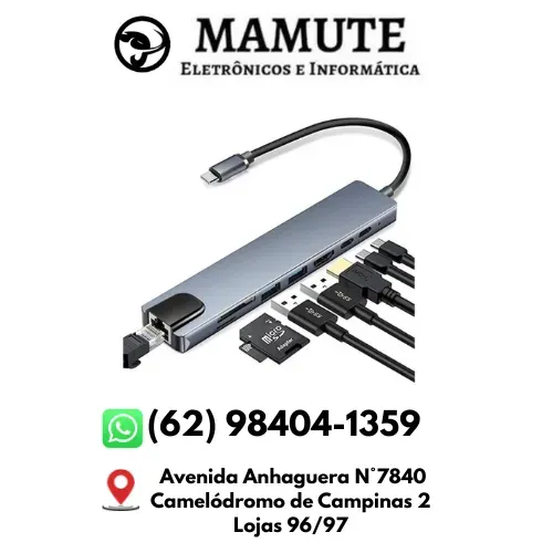 Adaptador Hub Dex Type C 8x1 HDMI 4K Lan RJ45 USB 3.0 Leitor SD Para Macbook