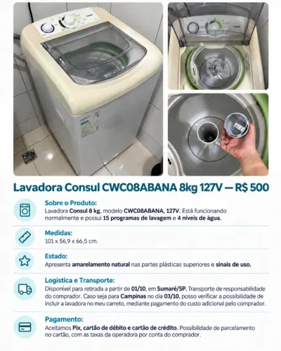 Lavadora Consul CWC08ABANA 8kg 127V