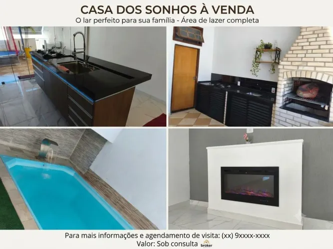 CASA C/ PISCINA, LAREIRA, COZINHA INTEGRADA COM ILHA, CHURRASQUEIRA, VISTA PARA CIDADE