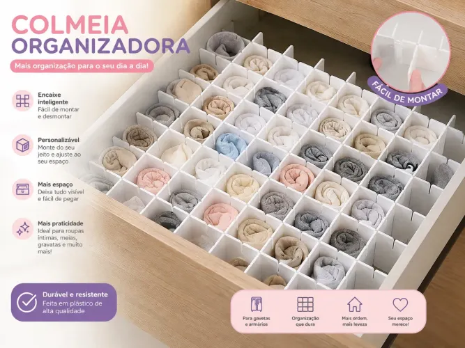 Colmeia organizadora de gaveta - ajustável
