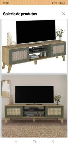Rack para TV até 75" com 2 portas de abrir CHARLOTTE cor Carvalho c/Menta - Artely<br>