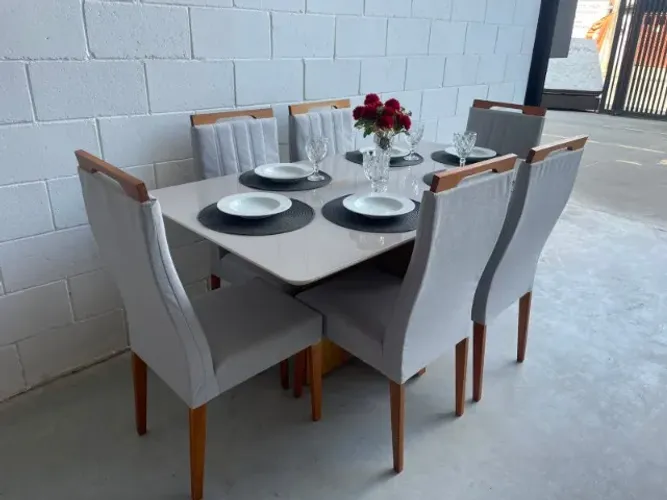 Mesa De Jantar Retangular Desing Moderno Com 6 Cadeiras De 1,60 Metros