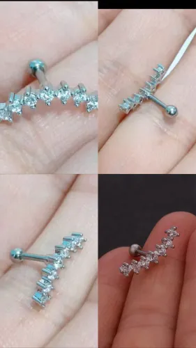 piercing cluster aço cirúrgico haste 6mm com brilho de pedrinhas zirconia curvado NOVO