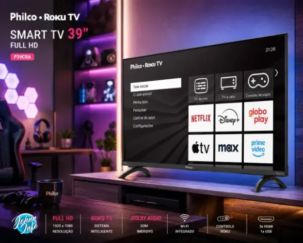 Smart TV 39 Philco Full HD Roku TV Dolby Audio P39CRA