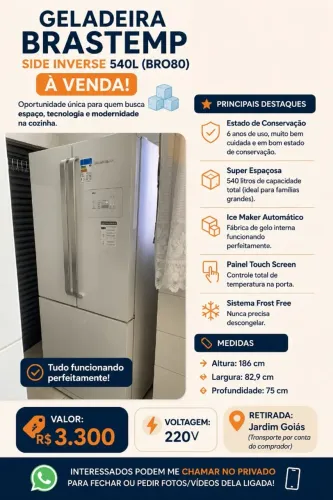Geladeira Brastemp Side Inverse 540L (BRO80) à Venda