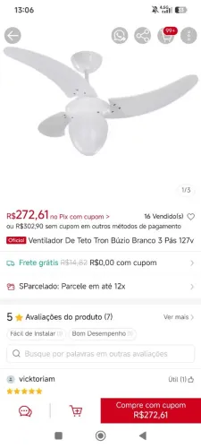Ventilador de teto novo - valor 100,00.