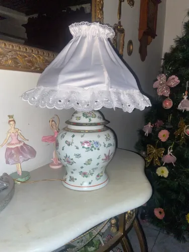 Abajur de porcelana floral antigo cúpula de tecido