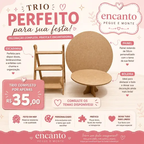 Kit Pegue e Monte para Festa - Trio MDF Personalizado