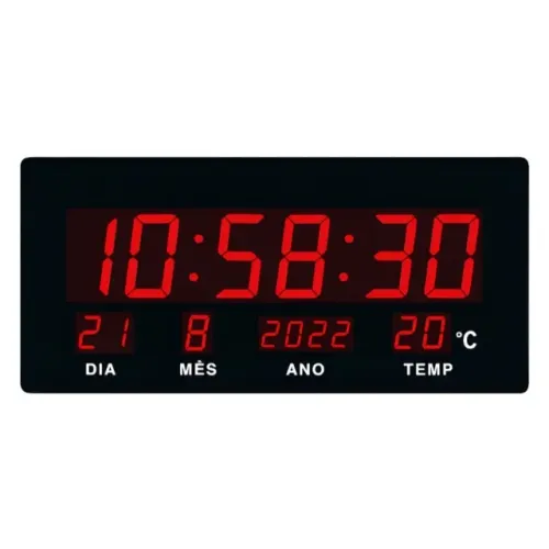 Relógio Digital Parede Grande Data Temperatura LED Vermelho 45cm Oasis - Loja Coimbra