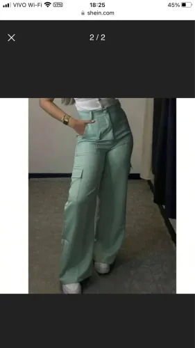 Calças Linho Pantalona - Verde menta e Bege