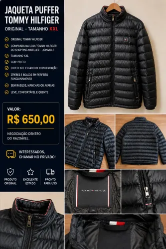 Jaqueta Puffer Tommy Hilfiger Original XXL Preta - Excelente Estado