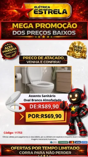 Assento Sanitário Oval Branco Almofadado - Promoção Especial Elétrica Estrela