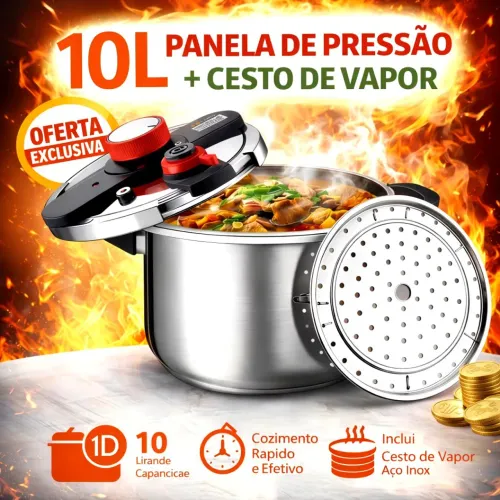 Panela de Pressão Inox 6L 8L 10L - Sistema Antiexplosão - 3 Níveis