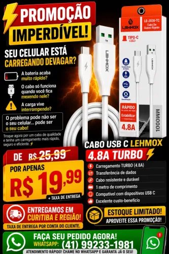 Carregador turbo USB tipo C - Lehmox