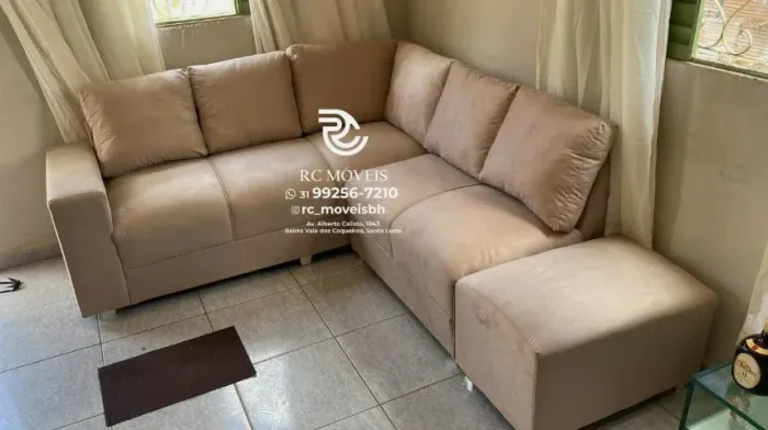 Sofá de Canto com Puff Suede de qualidade D33 Confortável Direto da Fábrica - Com Nota Fis