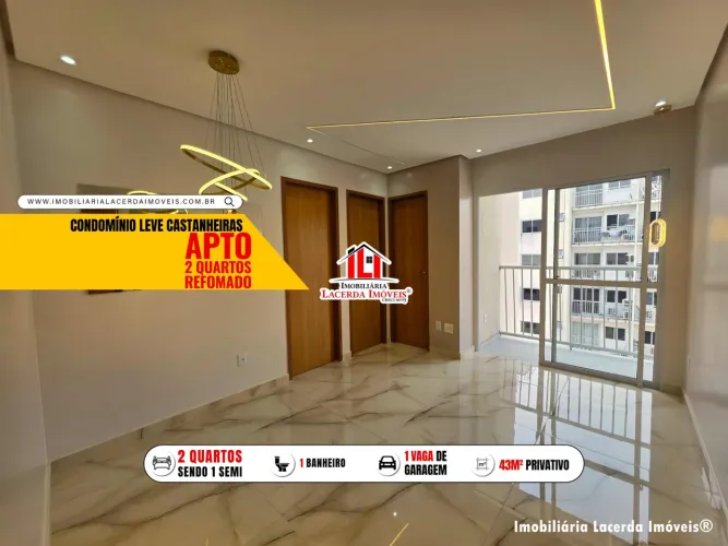 Leve Castanheiras, Apartamento 2 Quartos, Semi Suíte, 6º Andar, Reformado com Porcelanato,