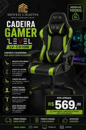 Cadeira Gamer Level Até 100Kg
