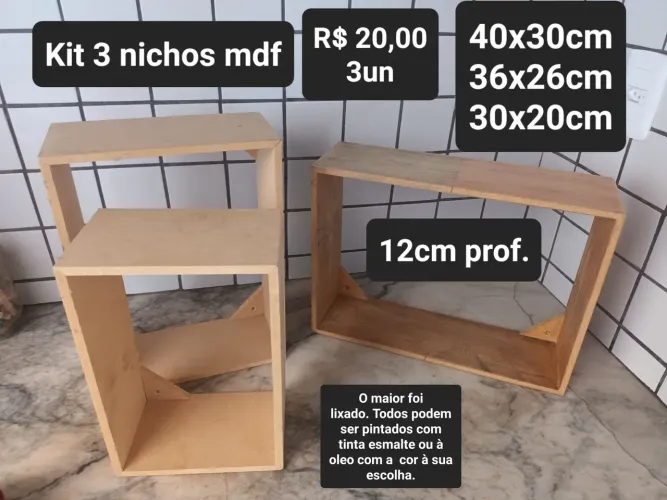 Kit 3 nichos mdf cru por 20,00