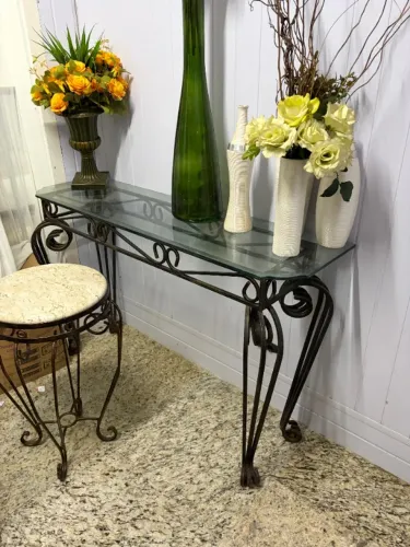 Mesa Aparador em Aço com Tampo de Vidro + Opção de Conjunto  