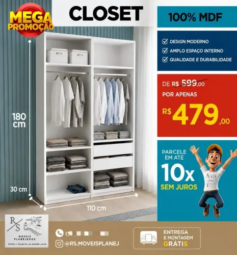 Promoção de closet 100% MDF