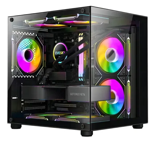 Gabinete Gamer Hayom Aquário Com 4 Cooler Fan Led Rgb Preto