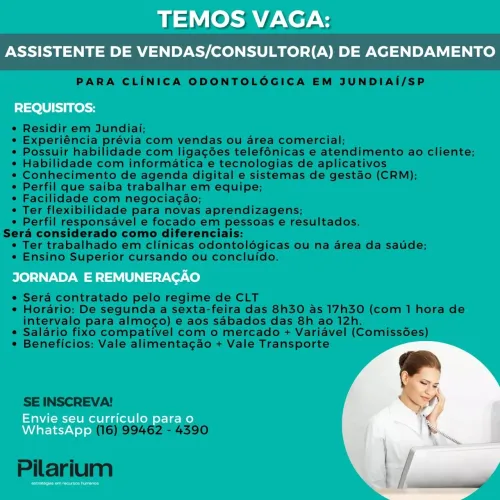 Oportunidade de Emprego " Assistente de Vendas - para uma Clínica Odontológica"