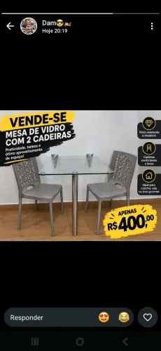 Mesa vidro ! 2 cadeiras