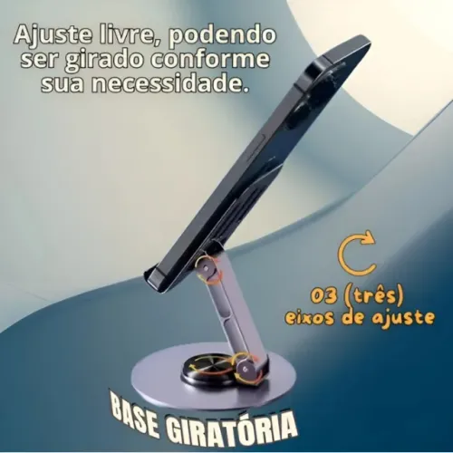 Suporte Alumínio de Mesa Base Rotatória Ajustável 360o Para Smartphones e Tablets