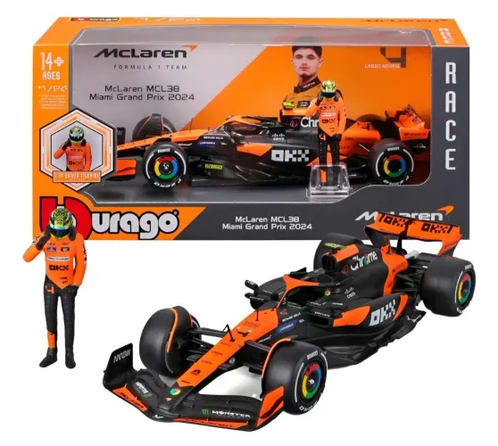 Miniatura F1 2024 Mclaren MCL38 #4 Com Boneco Norris Bburago 1:24 Novo E Lacrado