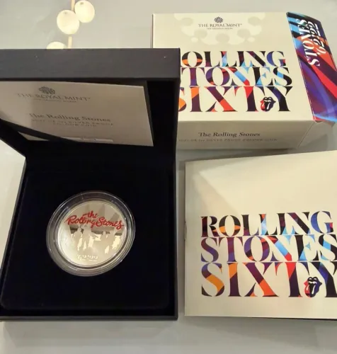 Moeda Prata Rolling Stones 2022 - Royal Mint (Série Music Legends) - Pronta Entrega